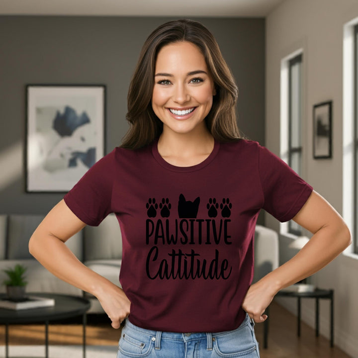 Pawsitive Catitude Unisex T-Shirt | Cat Lover Gift | Cute Cat Tee for Cat Moms & Dads | Funny Cat Quote Apparel | Cozy Purrfect Style