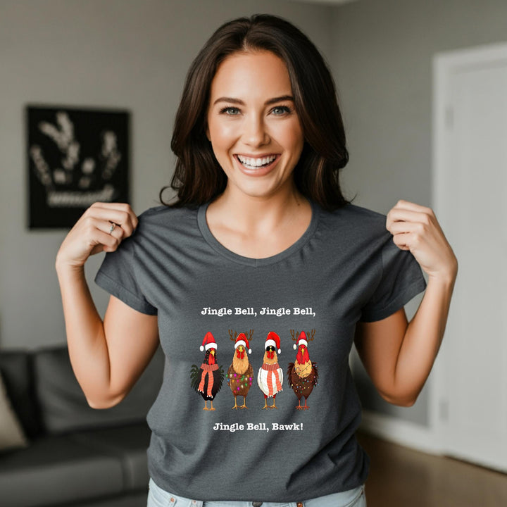 Jingle Bell, Bawk! Unisex T-Shirt | Funny Holiday Tee | Festive Chick Shirt | Quirky Christmas Humor Apparel for All | Great Gift Idea