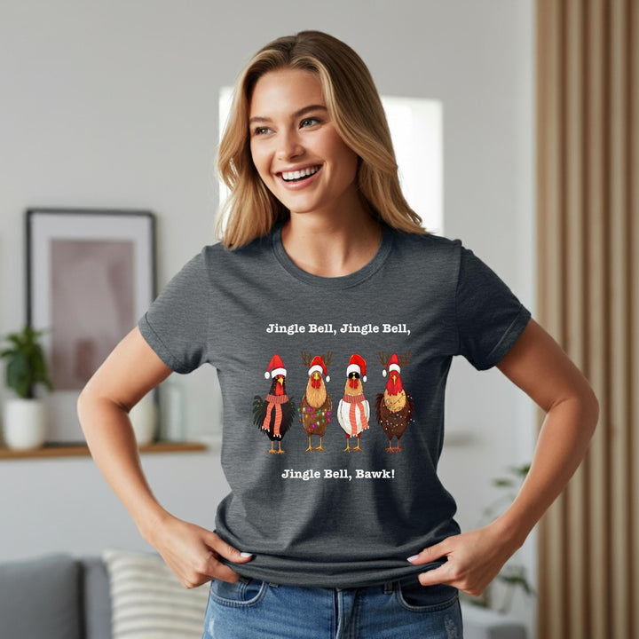 Jingle Bell, Bawk! Unisex T-Shirt | Funny Holiday Tee | Festive Chick Shirt | Quirky Christmas Humor Apparel for All | Great Gift Idea