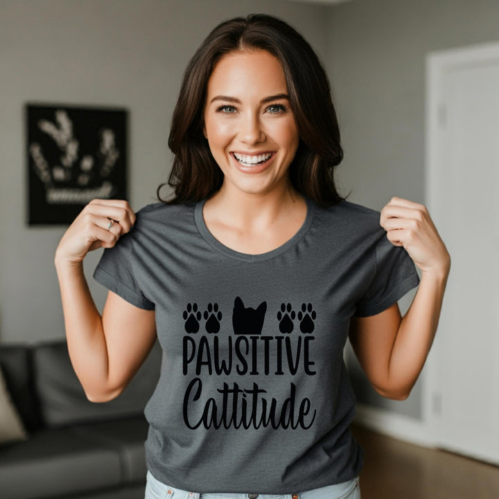 Pawsitive Catitude Unisex T-Shirt | Cat Lover Gift | Cute Cat Tee for Cat Moms & Dads | Funny Cat Quote Apparel | Cozy Purrfect Style