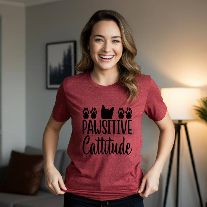 Pawsitive Catitude Unisex T-Shirt | Cat Lover Gift | Cute Cat Tee for Cat Moms & Dads | Funny Cat Quote Apparel | Cozy Purrfect Style