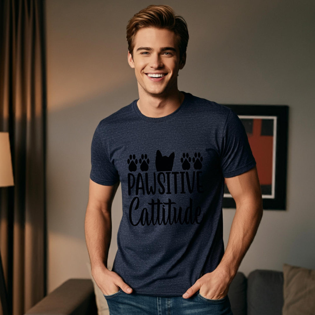 Pawsitive Catitude Unisex T-Shirt | Cat Lover Gift | Cute Cat Tee for Cat Moms & Dads | Funny Cat Quote Apparel | Cozy Purrfect Style