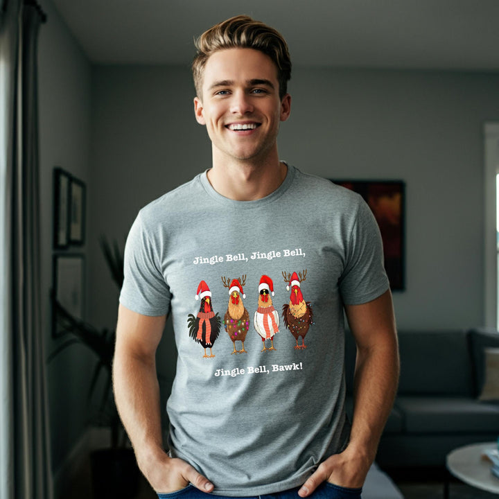 Jingle Bell, Bawk! Unisex T-Shirt | Funny Holiday Tee | Festive Chick Shirt | Quirky Christmas Humor Apparel for All | Great Gift Idea