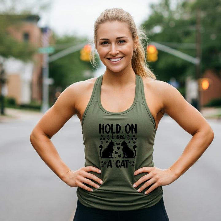 Hold On I See A Cat Racerback Tank - Funny Cat Lover Gift, Unisex Cat Shirt, Cute Pet Tee, Perfect for Cat Lovers Everywhere