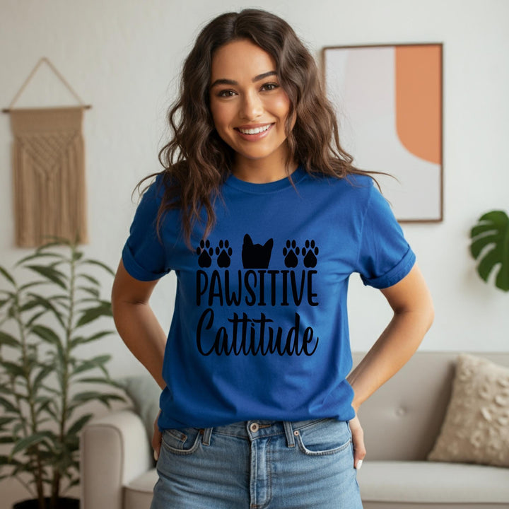 Pawsitive Catitude Unisex T-Shirt | Cat Lover Gift | Cute Cat Tee for Cat Moms & Dads | Funny Cat Quote Apparel | Cozy Purrfect Style