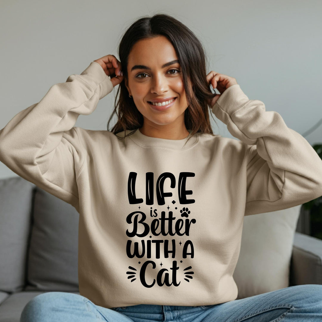 Life Is Better With A Cat Unisex Crewneck Sweatshirt, Cozy Cat Lover Apparel, Perfect Gift for Cat Moms & Dads, Soft and Stylish Sweatshirt