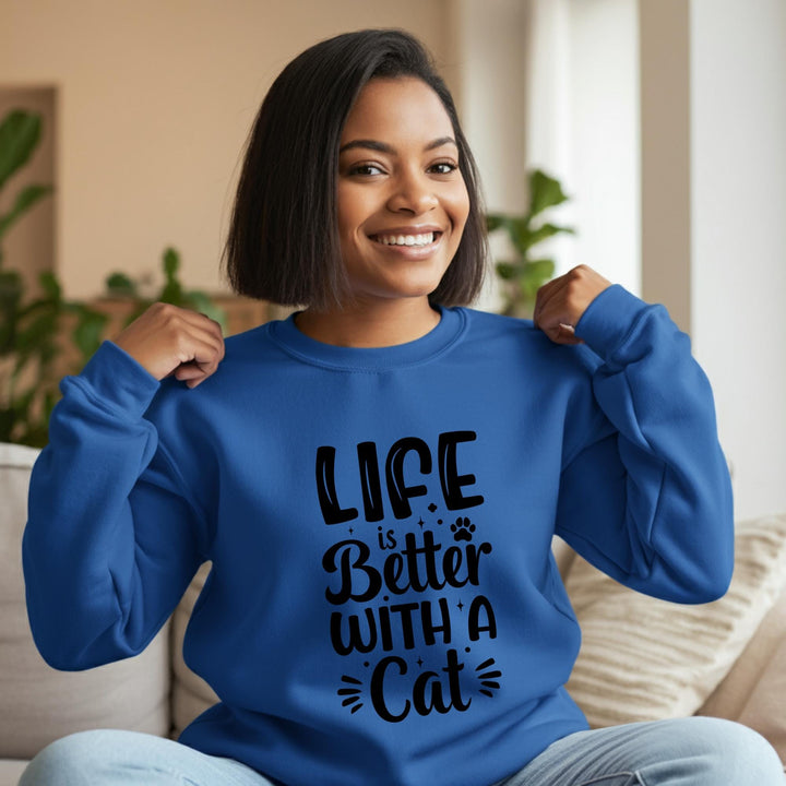 Life Is Better With A Cat Unisex Crewneck Sweatshirt, Cozy Cat Lover Apparel, Perfect Gift for Cat Moms & Dads, Soft and Stylish Sweatshirt