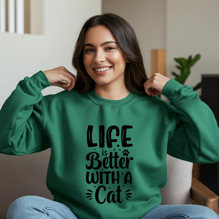 Life Is Better With A Cat Unisex Crewneck Sweatshirt, Cozy Cat Lover Apparel, Perfect Gift for Cat Moms & Dads, Soft and Stylish Sweatshirt