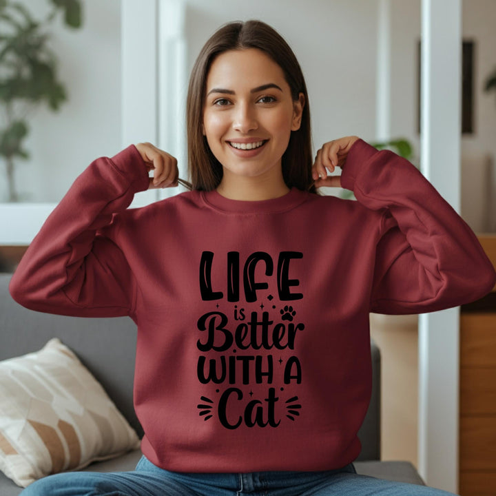 Life Is Better With A Cat Unisex Crewneck Sweatshirt, Cozy Cat Lover Apparel, Perfect Gift for Cat Moms & Dads, Soft and Stylish Sweatshirt