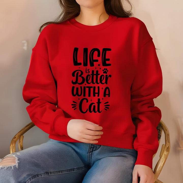 Life Is Better With A Cat Unisex Crewneck Sweatshirt, Cozy Cat Lover Apparel, Perfect Gift for Cat Moms & Dads, Soft and Stylish Sweatshirt