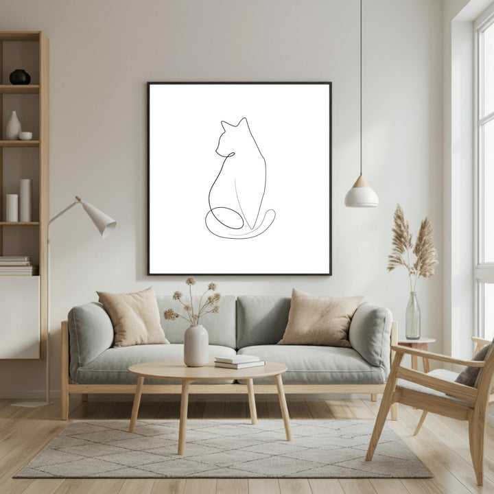 Elegant Cat Line Art – Framed Canvas for Cat Lovers