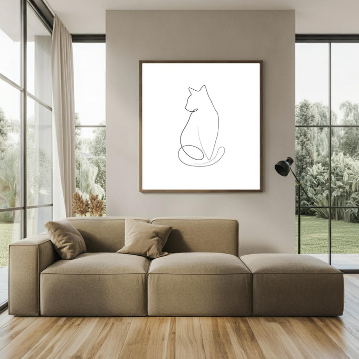 Elegant Cat Line Art – Framed Canvas for Cat Lovers