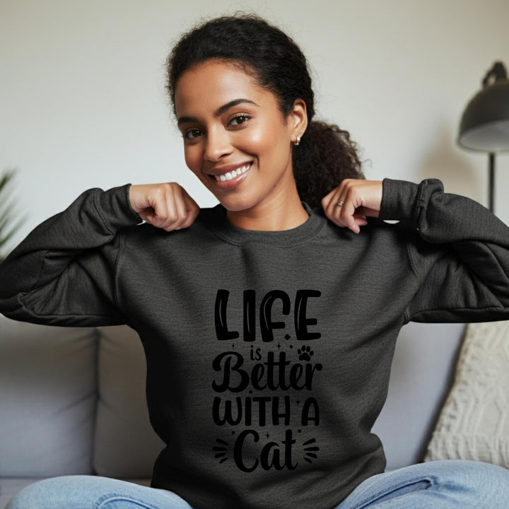 Life Is Better With A Cat Unisex Crewneck Sweatshirt, Cozy Cat Lover Apparel, Perfect Gift for Cat Moms & Dads, Soft and Stylish Sweatshirt