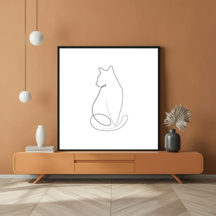 Elegant Cat Line Art – Framed Canvas for Cat Lovers