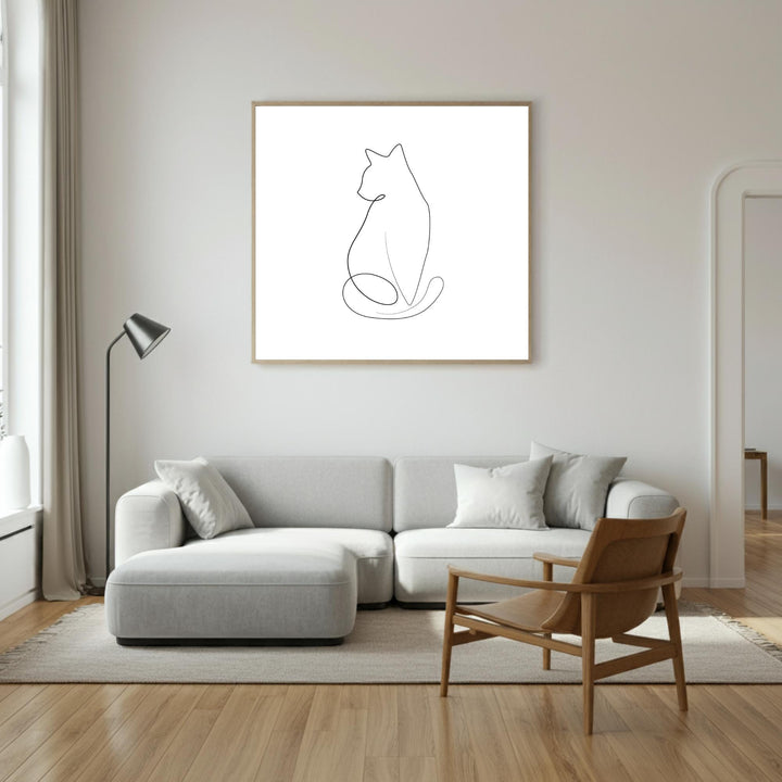 Elegant Cat Line Art – Framed Canvas for Cat Lovers