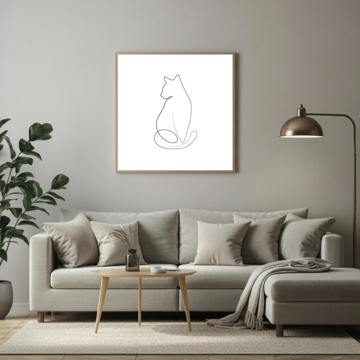 Elegant Cat Line Art – Framed Canvas for Cat Lovers