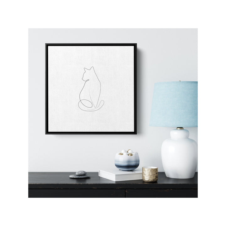 Elegant Cat Line Art – Framed Canvas for Cat Lovers