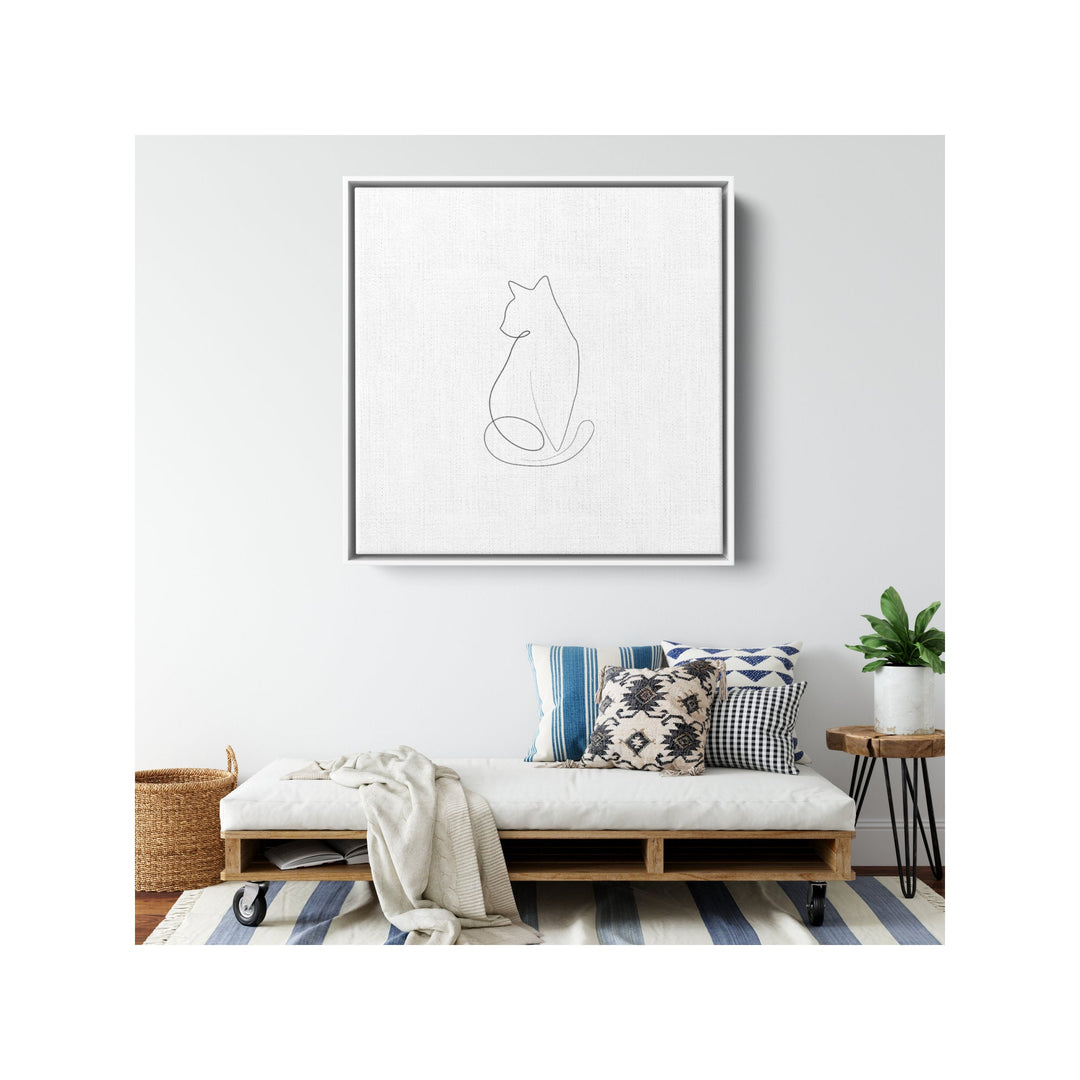 Elegant Cat Line Art – Framed Canvas for Cat Lovers