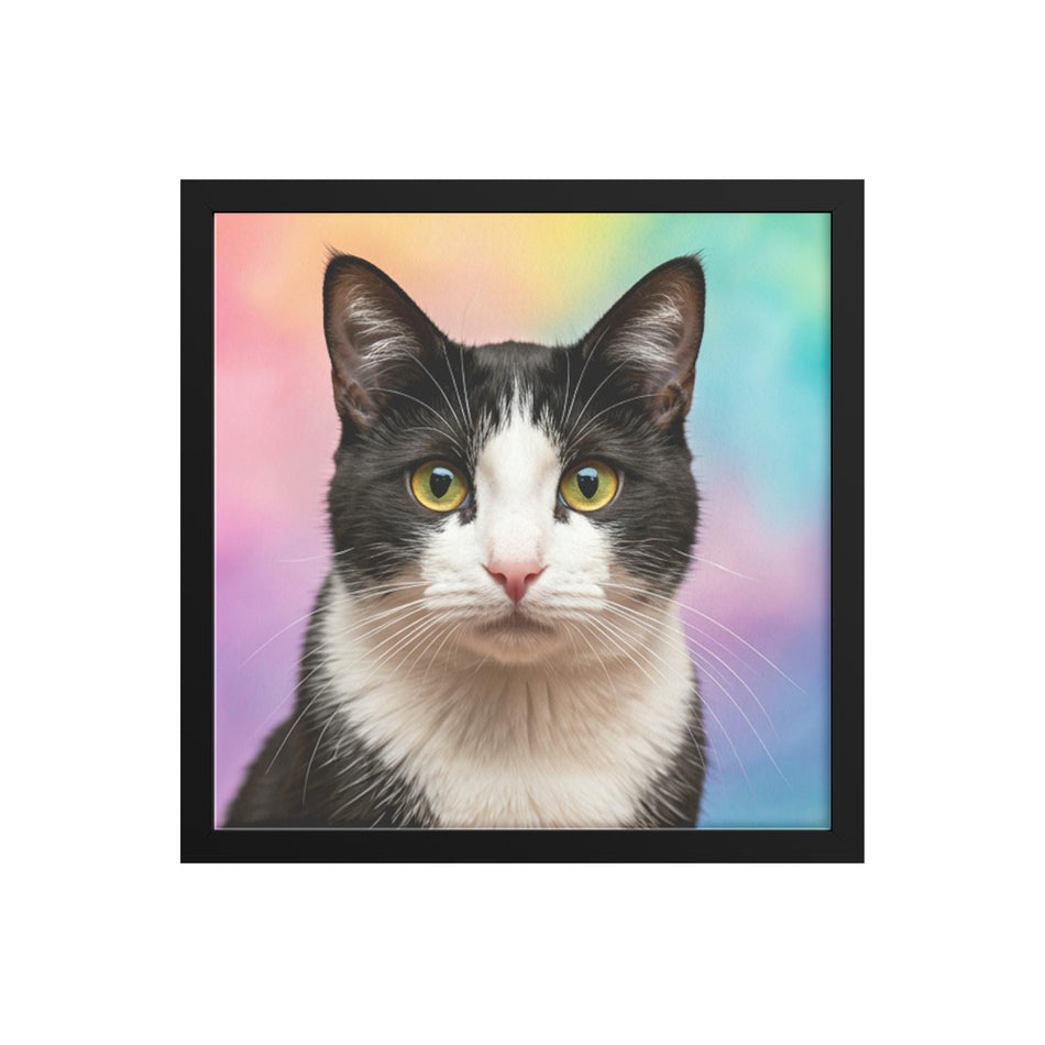 Colorful Tuxedo Cat Framed Canvas Art | Perfect Birthday & Christmas Gifts for Cat Lovers | Vibrant Home Decor Piece