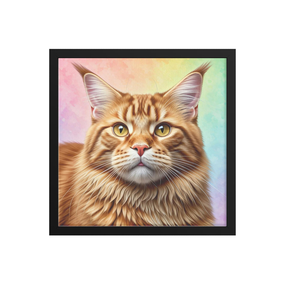 Colorful Orange Mainecoon Mix Framed Canvas Art | Perfect Birthday & Christmas Gifts for Cat Lovers | Vibrant Home Decor Piece