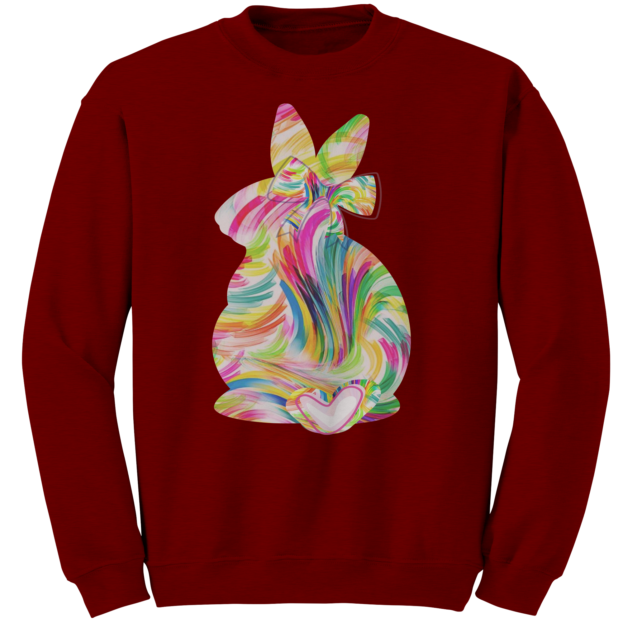 Colorful_Easter_Bunny_Gildan_Crewneck_Sw_Antique_Cherry_Red_Mockup.png