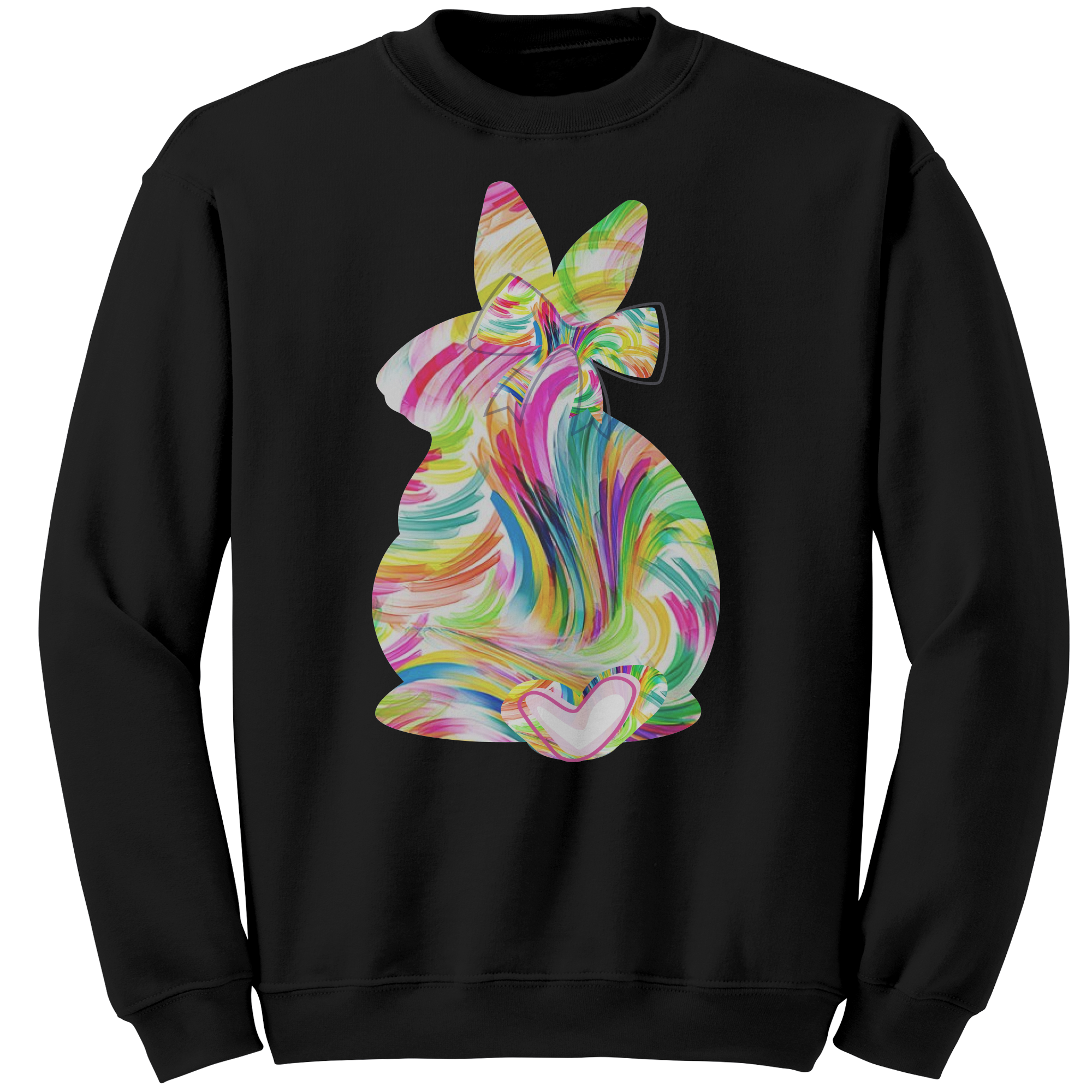 Colorful_Easter_Bunny_Gildan_Crewneck_Sw_Black_Mockup.png