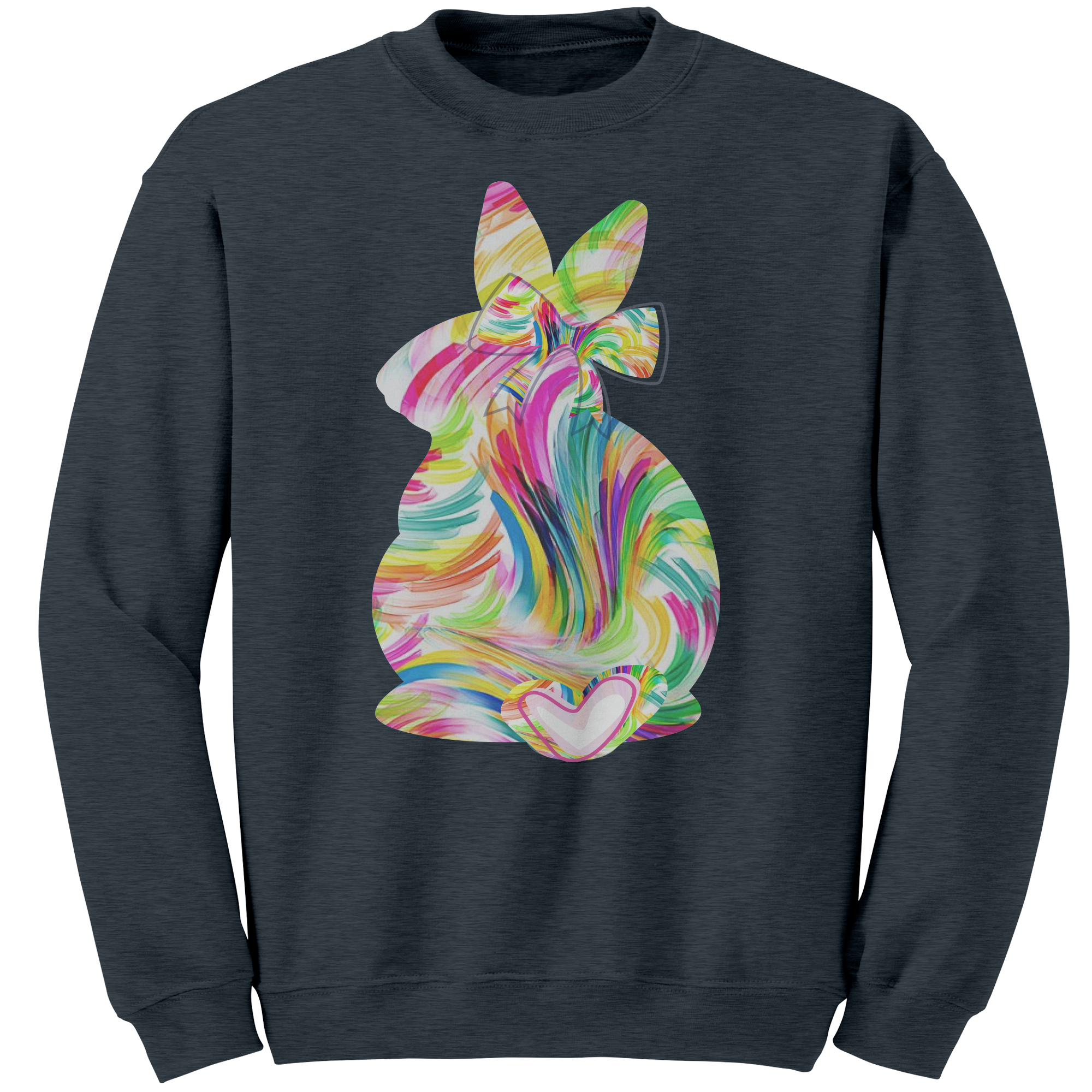 Colorful_Easter_Bunny_Gildan_Crewneck_Sw_Dark_Heather_Mockup.png