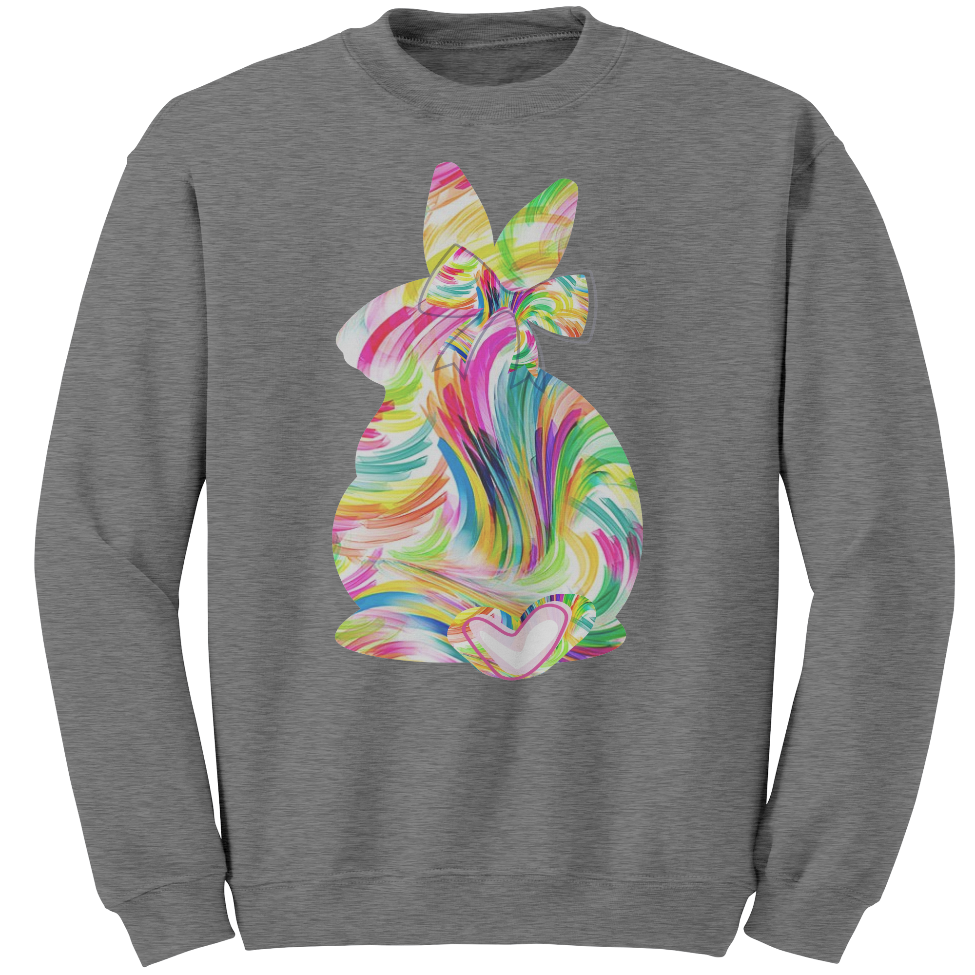 Colorful_Easter_Bunny_Gildan_Crewneck_Sw_Graphite_Heather_Mockup.png