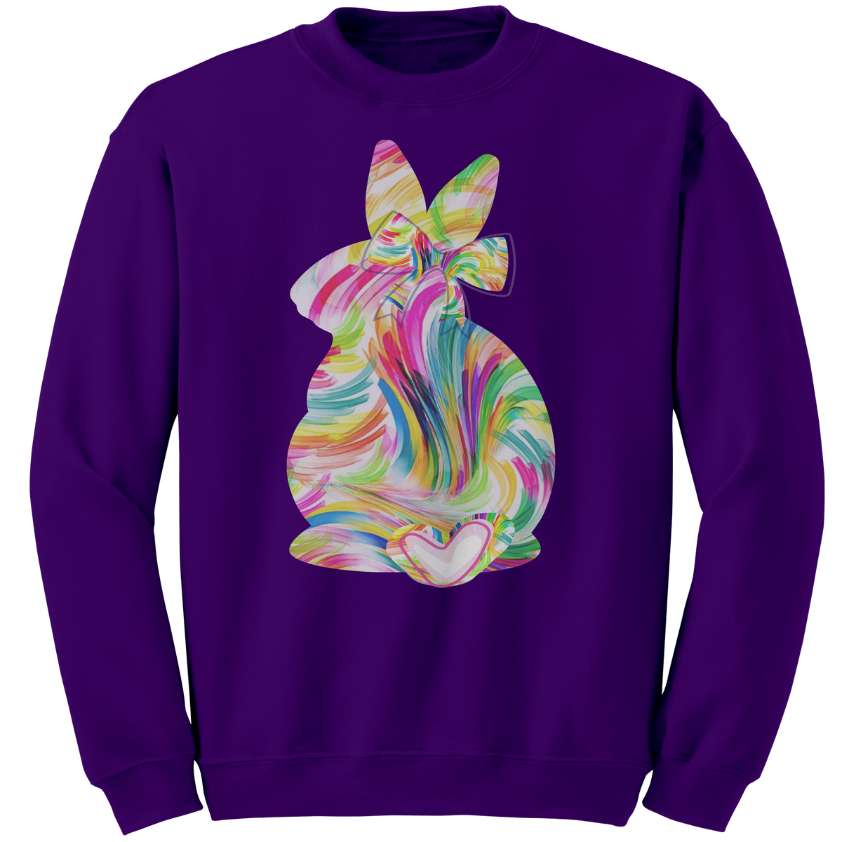 Colorful_Easter_Bunny_Gildan_Crewneck_Sw_Purple_Front_Mockup.png