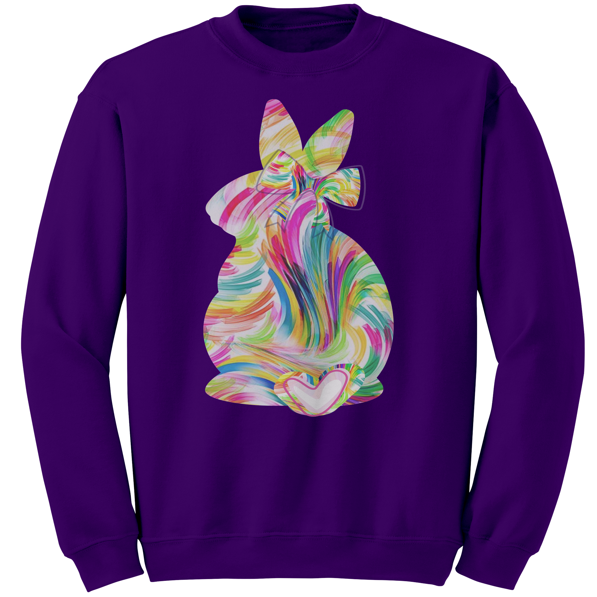 Colorful_Easter_Bunny_Gildan_Crewneck_Sw_Purple_Front_Mockup.png