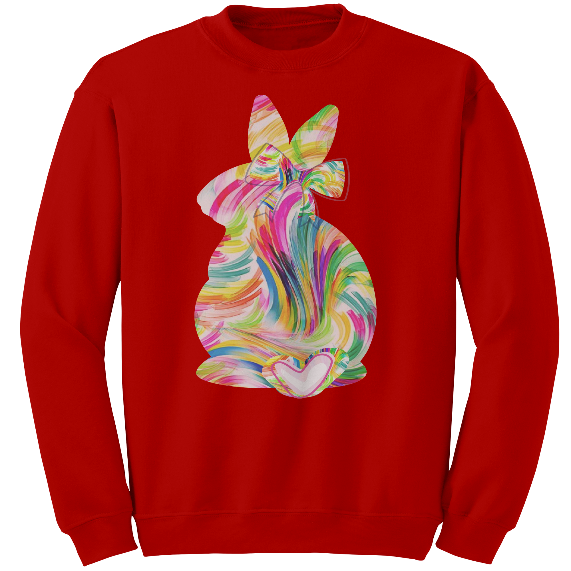 Colorful_Easter_Bunny_Gildan_Crewneck_Sw_Red_Mockup.png