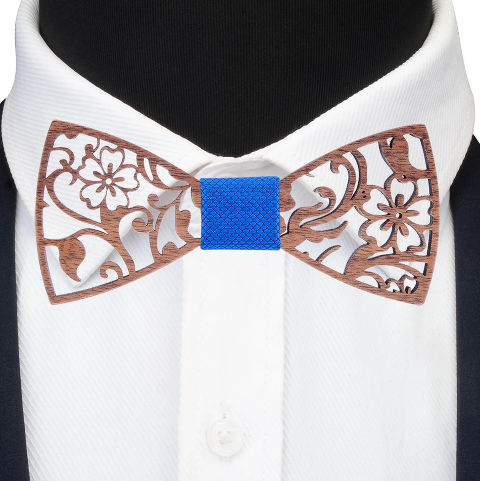 Wooden Floral Carved Bow Tie