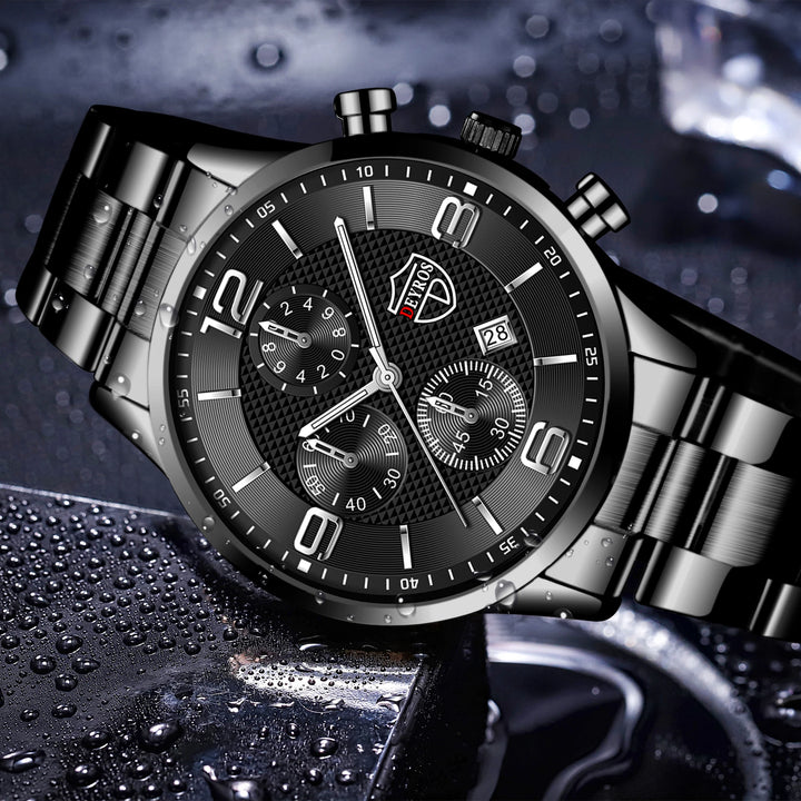 Men’s Luxury Quartz Watch – Stainless Steel & Leather Strap