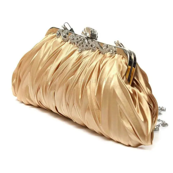 Radiance Crystal Clutch – Chic Prom Purse with Ruffle Detail and Chain Strap