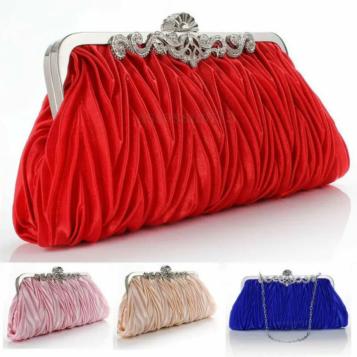 Radiance Crystal Clutch – Chic Prom Purse with Ruffle Detail and Chain Strap