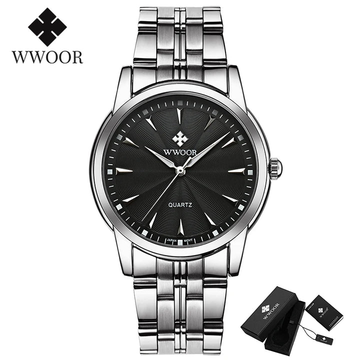 Luxury Men’s Watch – WWOOR Stainless Steel Waterproof Timepiece