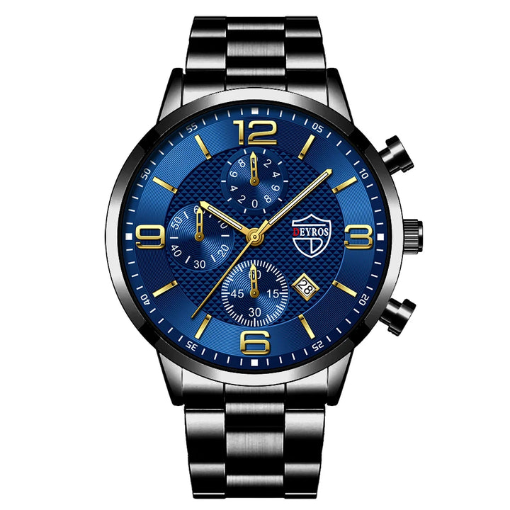 Men’s Luxury Quartz Watch – Stainless Steel & Leather Strap