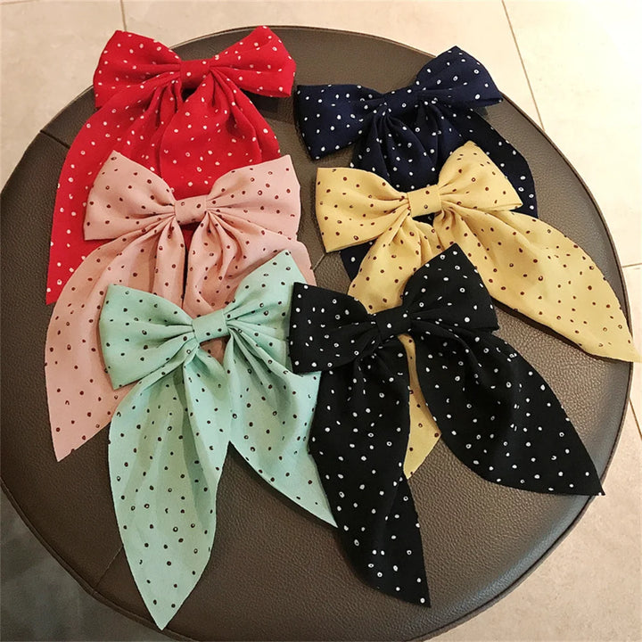 Sweet Chiffon Polka Dot Hairpins Girls Cute Barrette Big Bow Hair Clip Hairgrip Headwear Headdress Women Hair Accessories