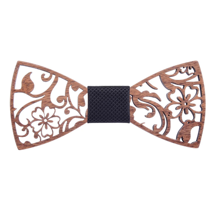 Fashion Novelty Walnut Wooden Bow Tie Mens Fashion Floral Hollow Carved Wood Bowtie Suit Wedding Party Handmade Cravat Neck Ties