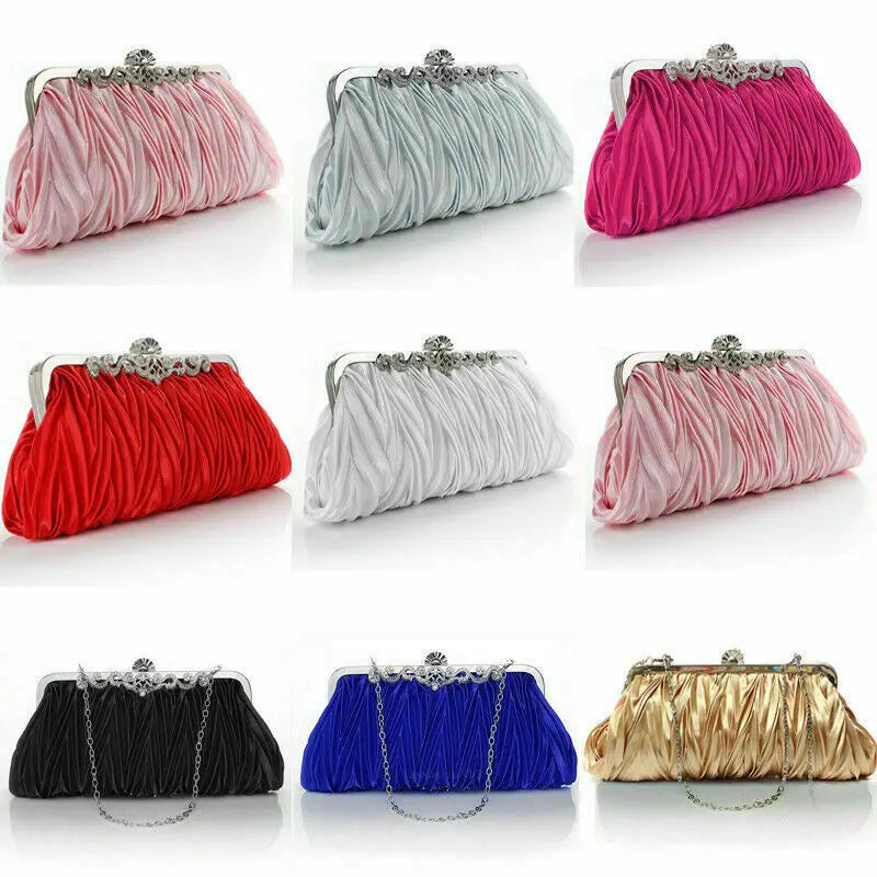 Radiance Crystal Clutch – Chic Prom Purse with Ruffle Detail and Chain Strap