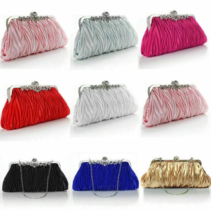 Radiance Crystal Clutch – Chic Prom Purse with Ruffle Detail and Chain Strap