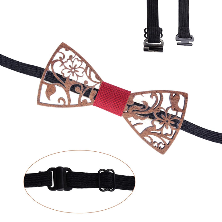 Fashion Novelty Walnut Wooden Bow Tie Mens Fashion Floral Hollow Carved Wood Bowtie Suit Wedding Party Handmade Cravat Neck Ties