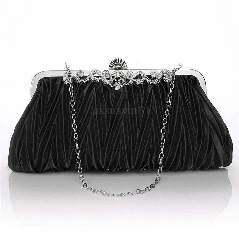 Radiance Crystal Clutch – Chic Prom Purse with Ruffle Detail and Chain Strap