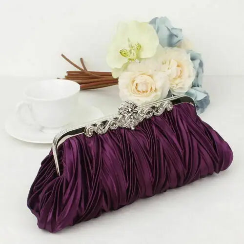 Radiance Crystal Clutch – Chic Prom Purse with Ruffle Detail and Chain Strap
