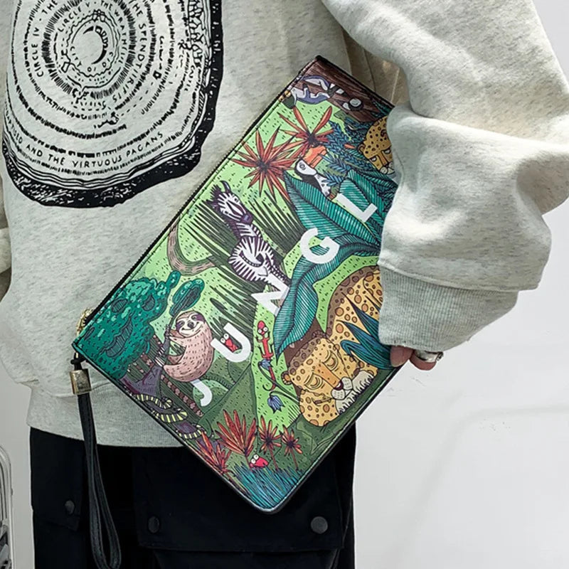 Wild Style Leather Clutch – High Capacity Animal Print Men’s Bag