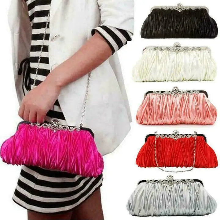 Radiance Crystal Clutch – Chic Prom Purse with Ruffle Detail and Chain Strap