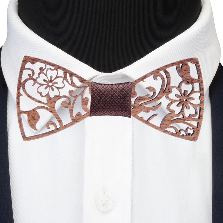 Fashion Novelty Walnut Wooden Bow Tie Mens Fashion Floral Hollow Carved Wood Bowtie Suit Wedding Party Handmade Cravat Neck Ties