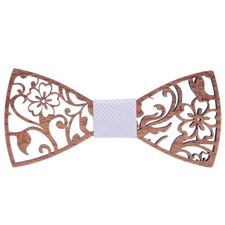 Fashion Novelty Walnut Wooden Bow Tie Mens Fashion Floral Hollow Carved Wood Bowtie Suit Wedding Party Handmade Cravat Neck Ties