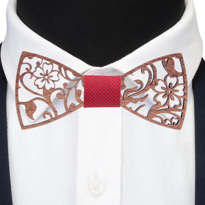 Fashion Novelty Walnut Wooden Bow Tie Mens Fashion Floral Hollow Carved Wood Bowtie Suit Wedding Party Handmade Cravat Neck Ties