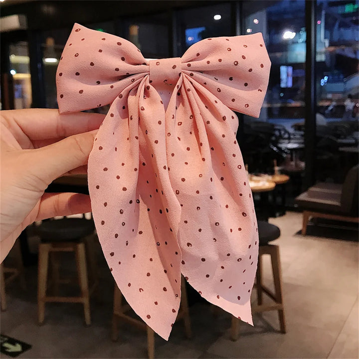 Sweet Chiffon Polka Dot Hairpins Girls Cute Barrette Big Bow Hair Clip Hairgrip Headwear Headdress Women Hair Accessories